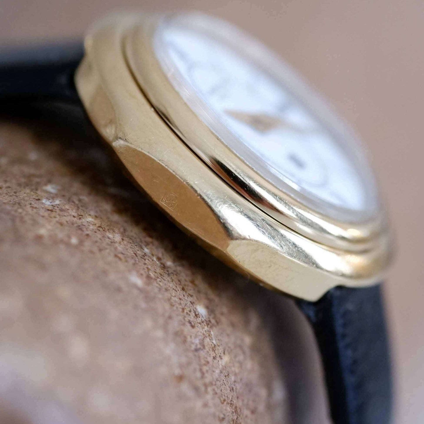 Lanvin Vintage Ladies Watch: 90s Golden, Roman Numerals, White Dial | Side View Left