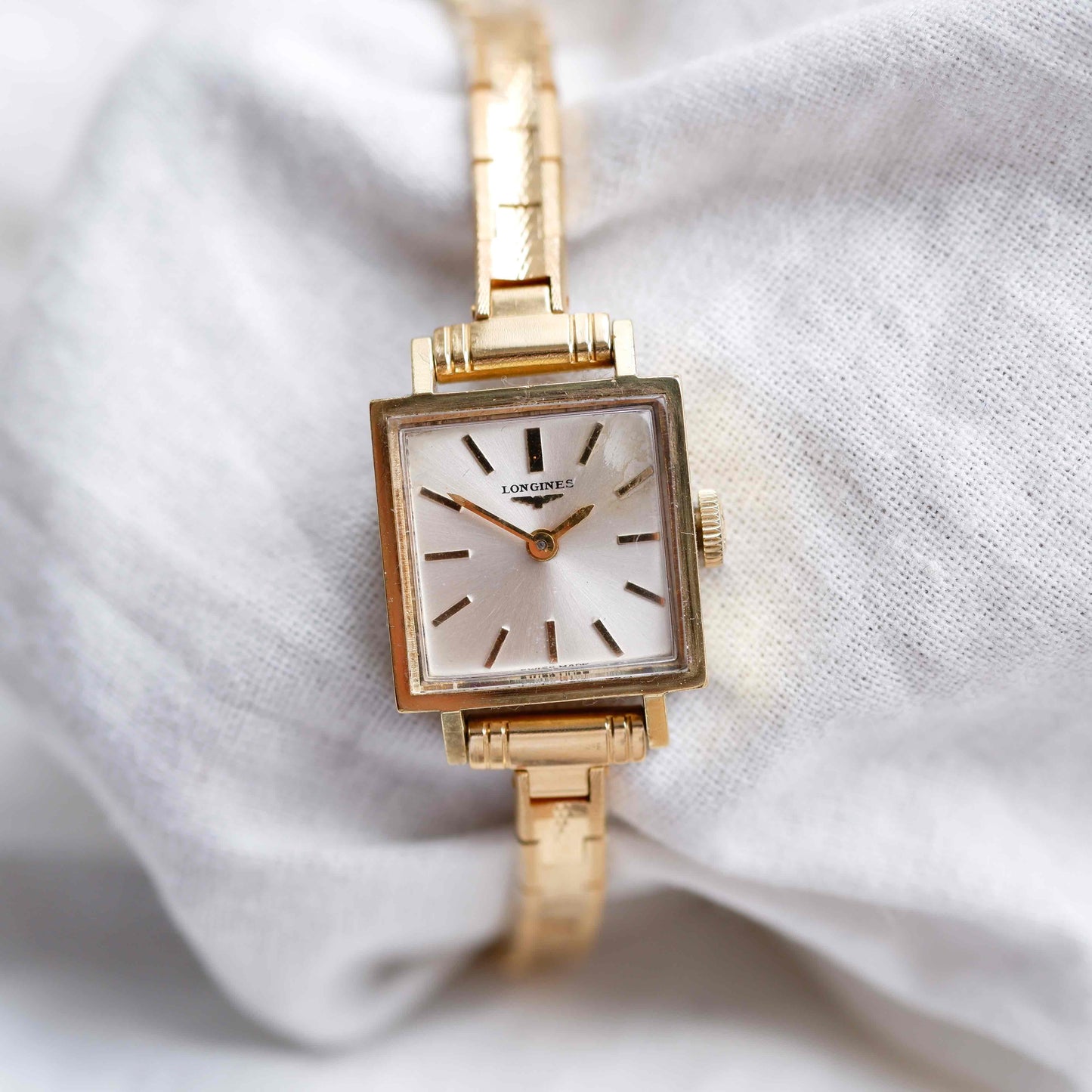 Longines Tank Mechanical: Cocktail Ladies 60s Golden White Sunburst Dial