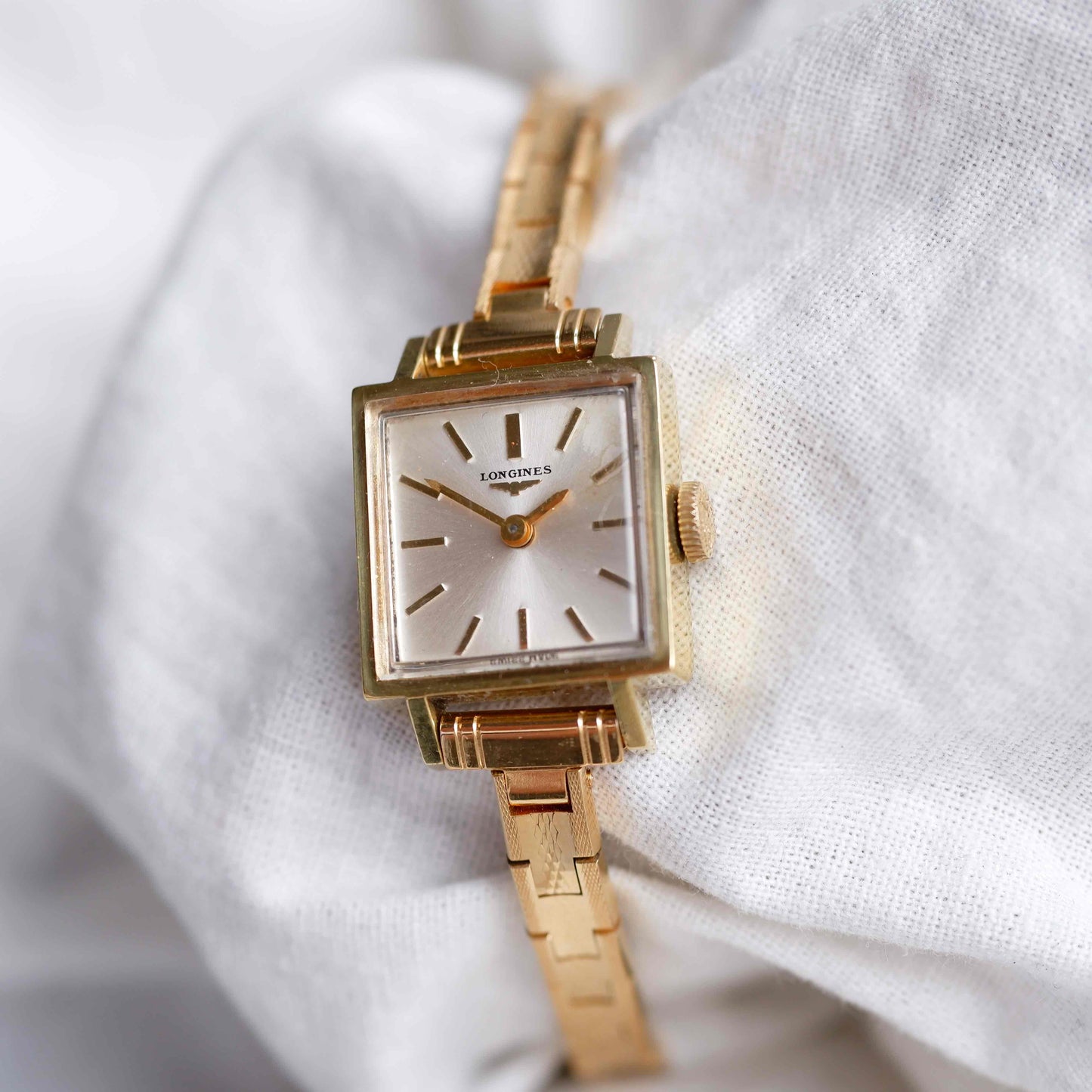 Longines Tank Mechanical: Cocktail Ladies 60s Golden White Sunburst Dial