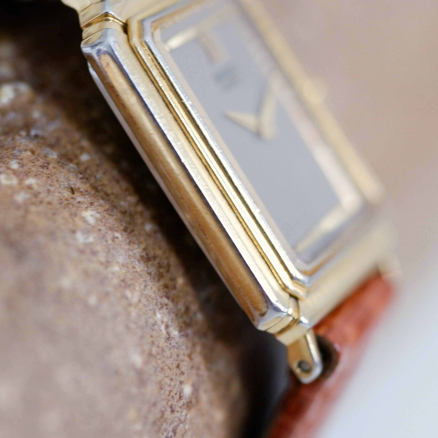 Seiko Vintage Ladies Watch: 90s Gold Rectangular Style Elegant Roman Dial | Side View Left