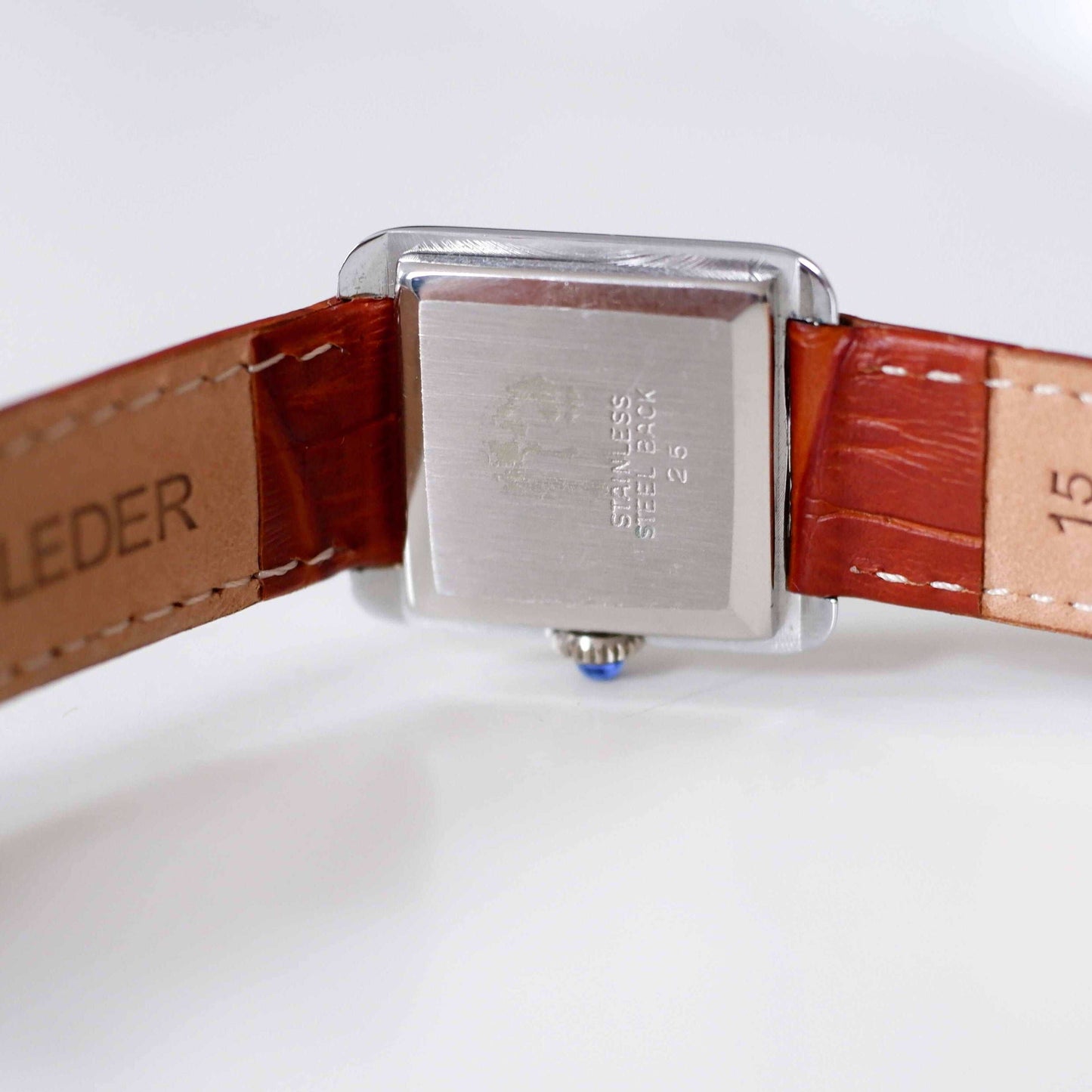 Gamundia Vintage Ladies Watch: 90s Rectangular and Roman Numerals, Back Side