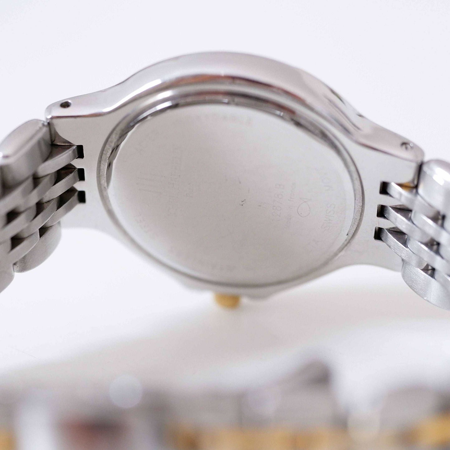 Michel Herbelin Vintage Ladies Watch: 90s Golden Two Tone Classic with Roman Numerals, Back Side