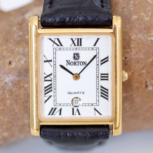 Norton Vintage Ladies Watch: 90s Golden Elegant Rectangular Style, First Front Side