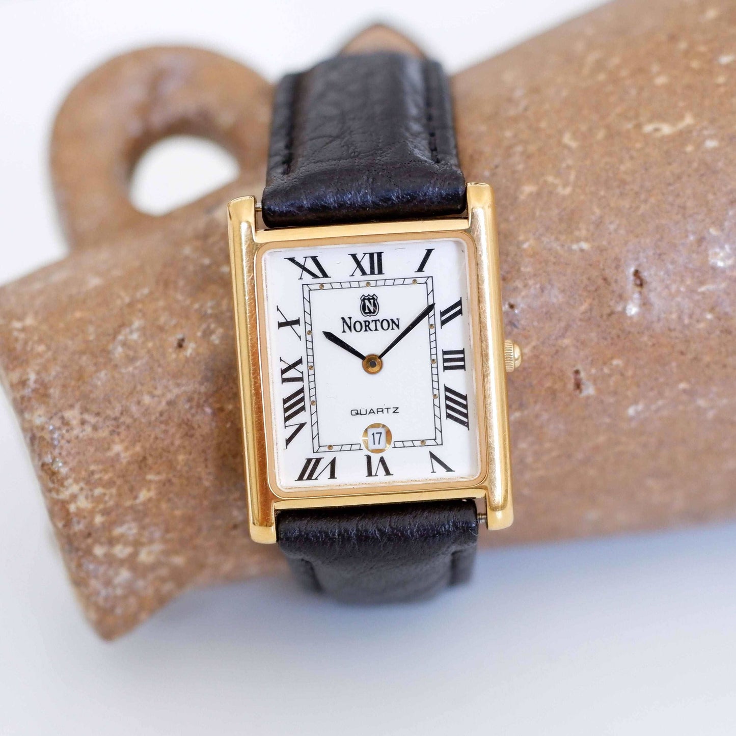 Norton Vintage Ladies Watch: 90s Golden Elegant Rectangular Style, Third Front Side