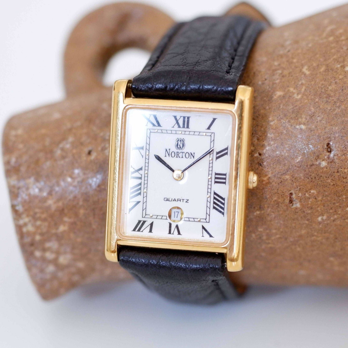 Norton Vintage Ladies Watch: 90s Golden Elegant Rectangular Style, Slight Right Side