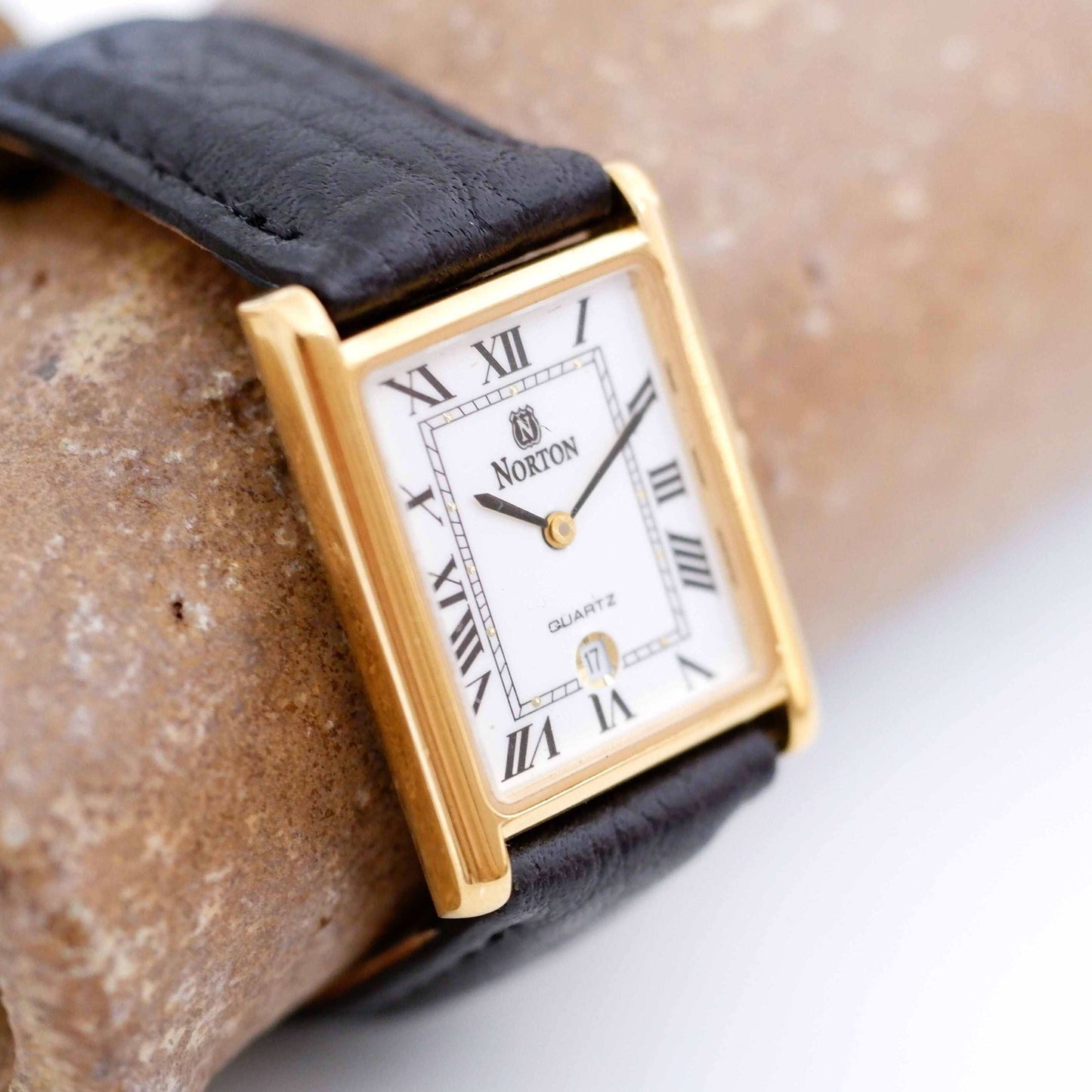 Norton Vintage Ladies Watch: 90s Golden Elegant Rectangular Style, Slight Left Side