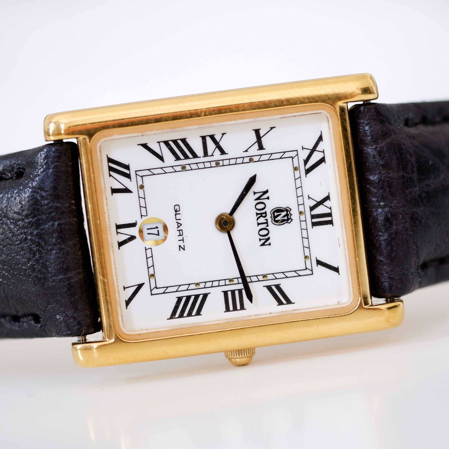 Norton Vintage Ladies Watch: 90s Golden Elegant Rectangular Style, Fourth Front Side