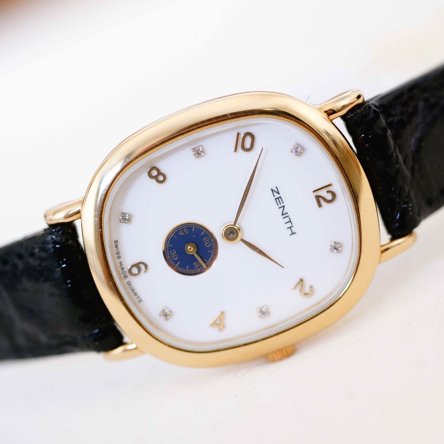 Zenith Vintage Watch: Ladies 90s Gold with Small Second Diamond Set Dial- New Old Stock