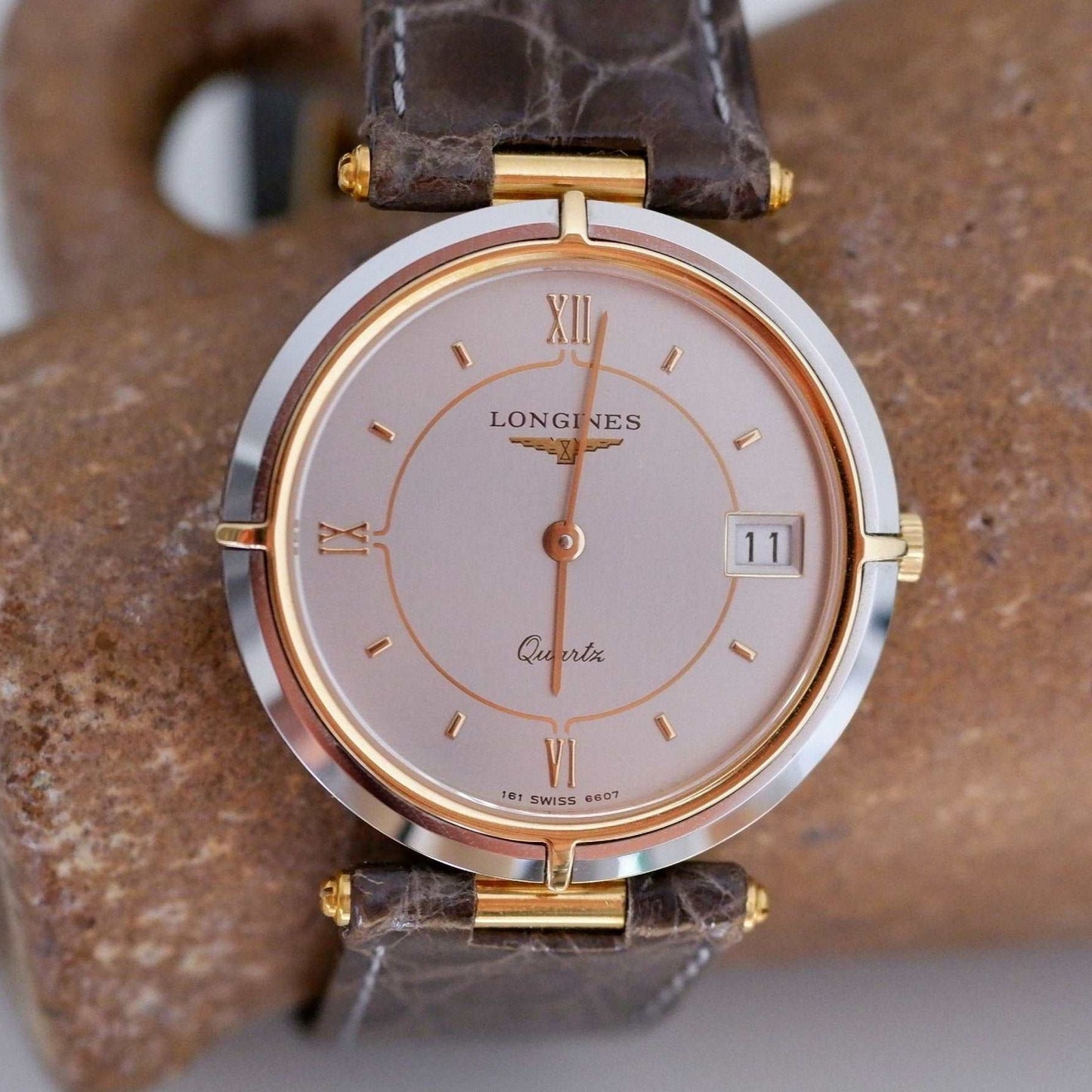 Longines Vintage Ladies Watch: 80s Golden Two Tone, Roman Numerals | First Front Side