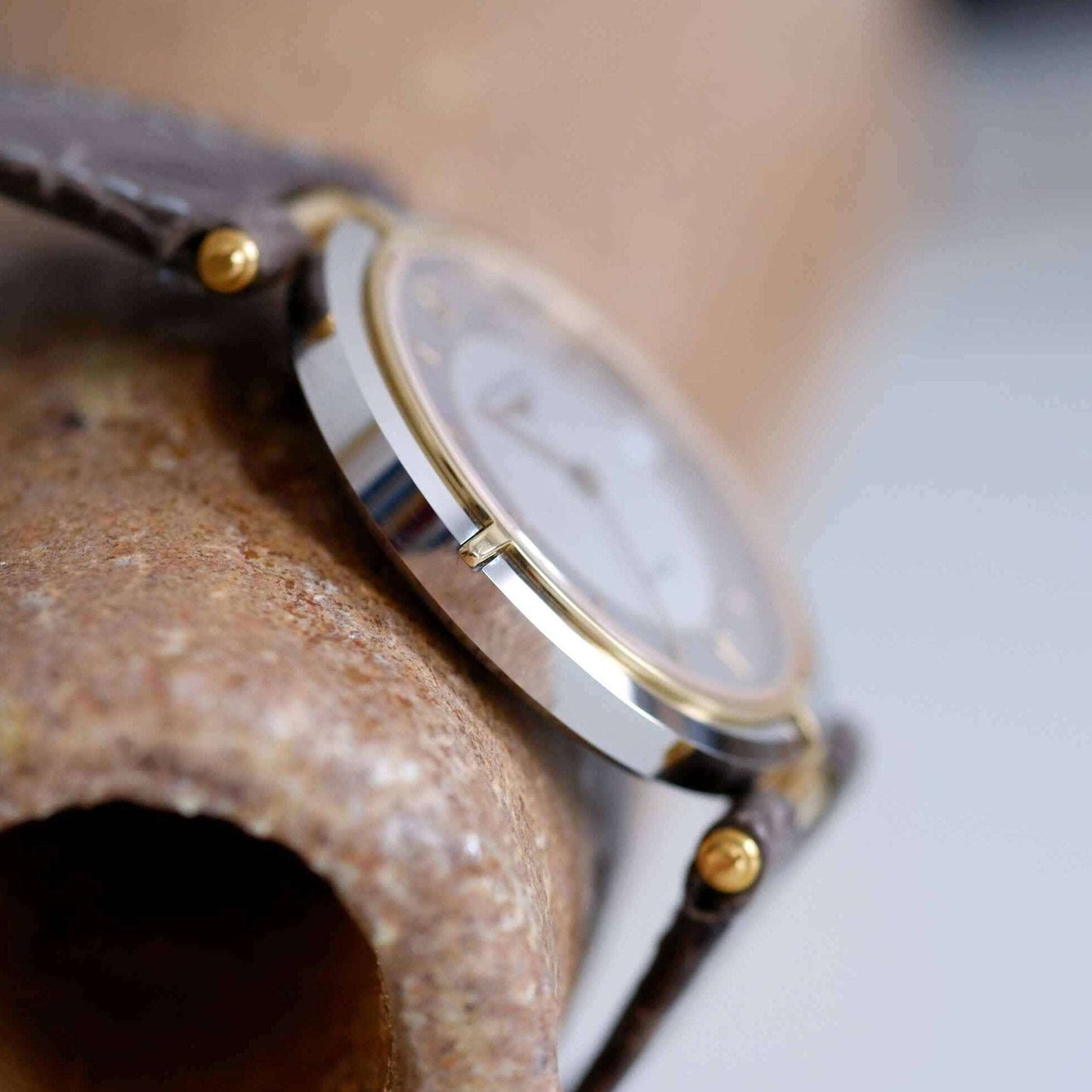 Longines Vintage Ladies Watch: 80s Golden Two Tone, Roman Numerals | Side View Left