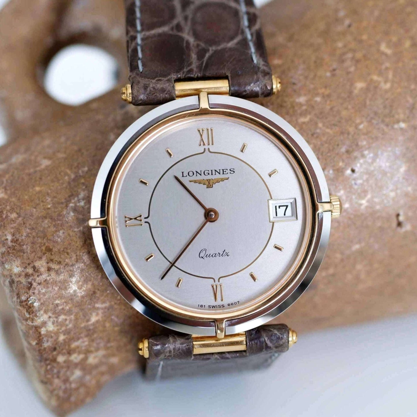 Longines Vintage Ladies Watch: 80s Golden Two Tone, Roman Numerals | Second Front Side