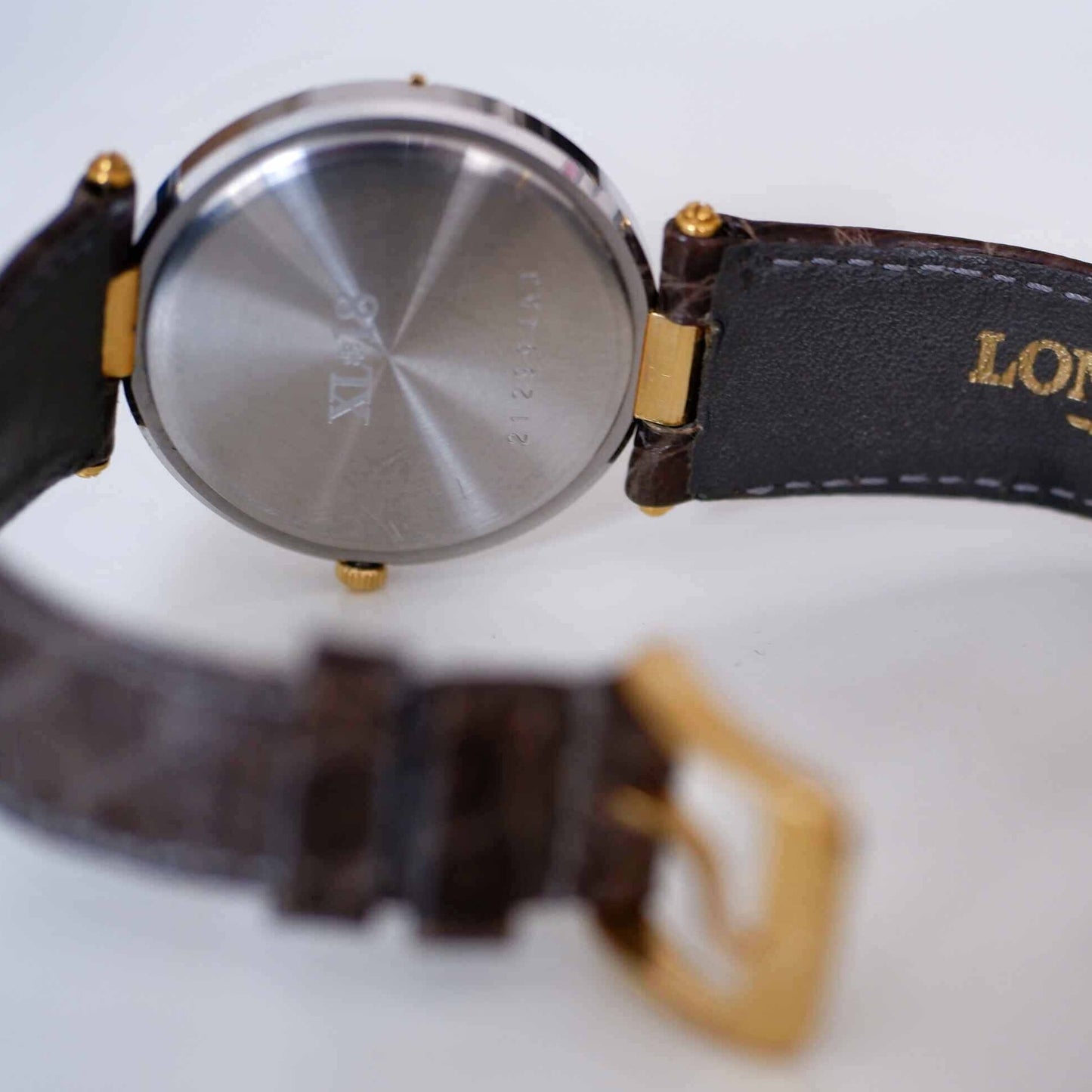 Longines Vintage Ladies Watch: 80s Golden Two Tone, Roman Numerals | Back Side