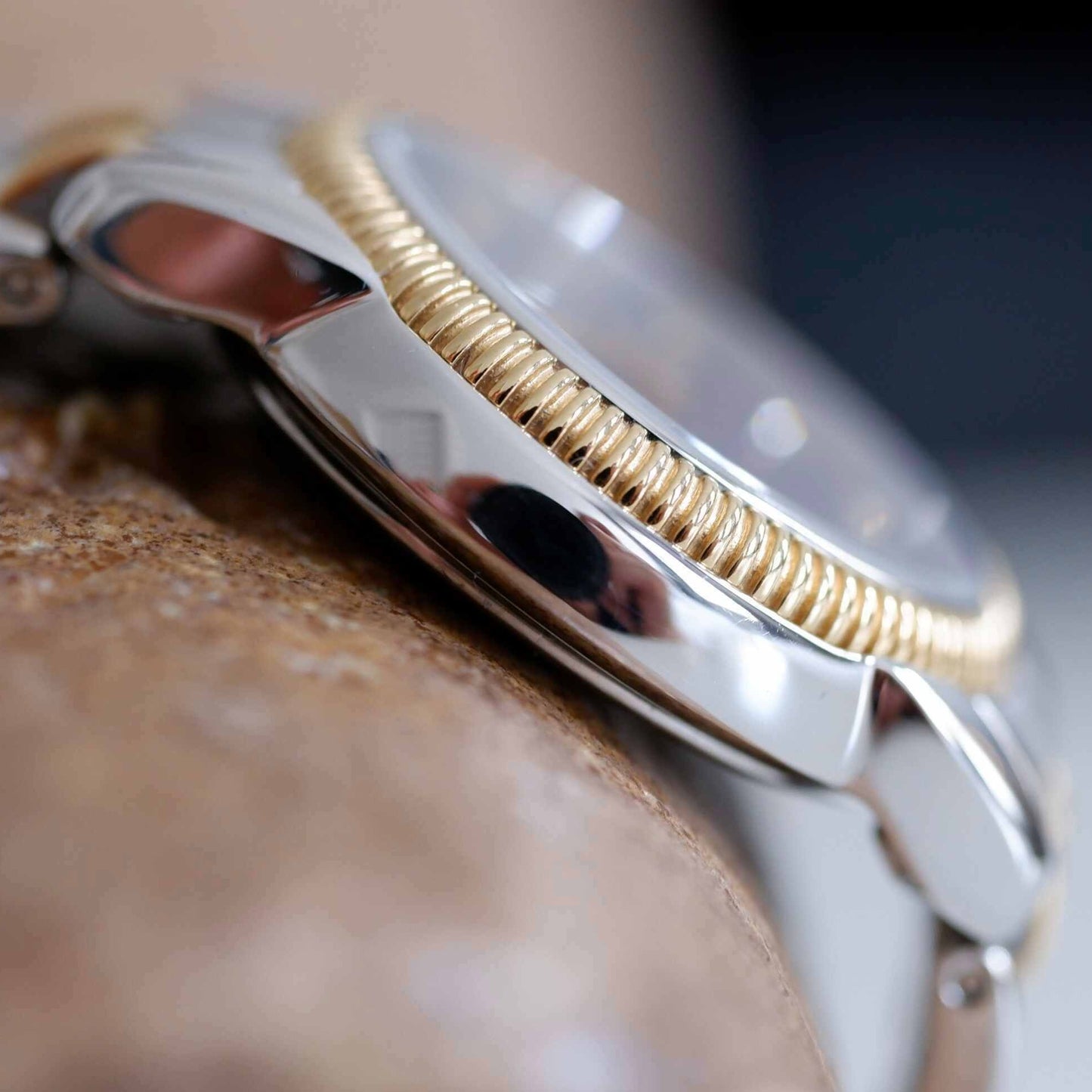 Tissot Vintage Ladies Watch: 2000s Two Tone Iconic with Blue Diamont-Set Dial | Side View Left