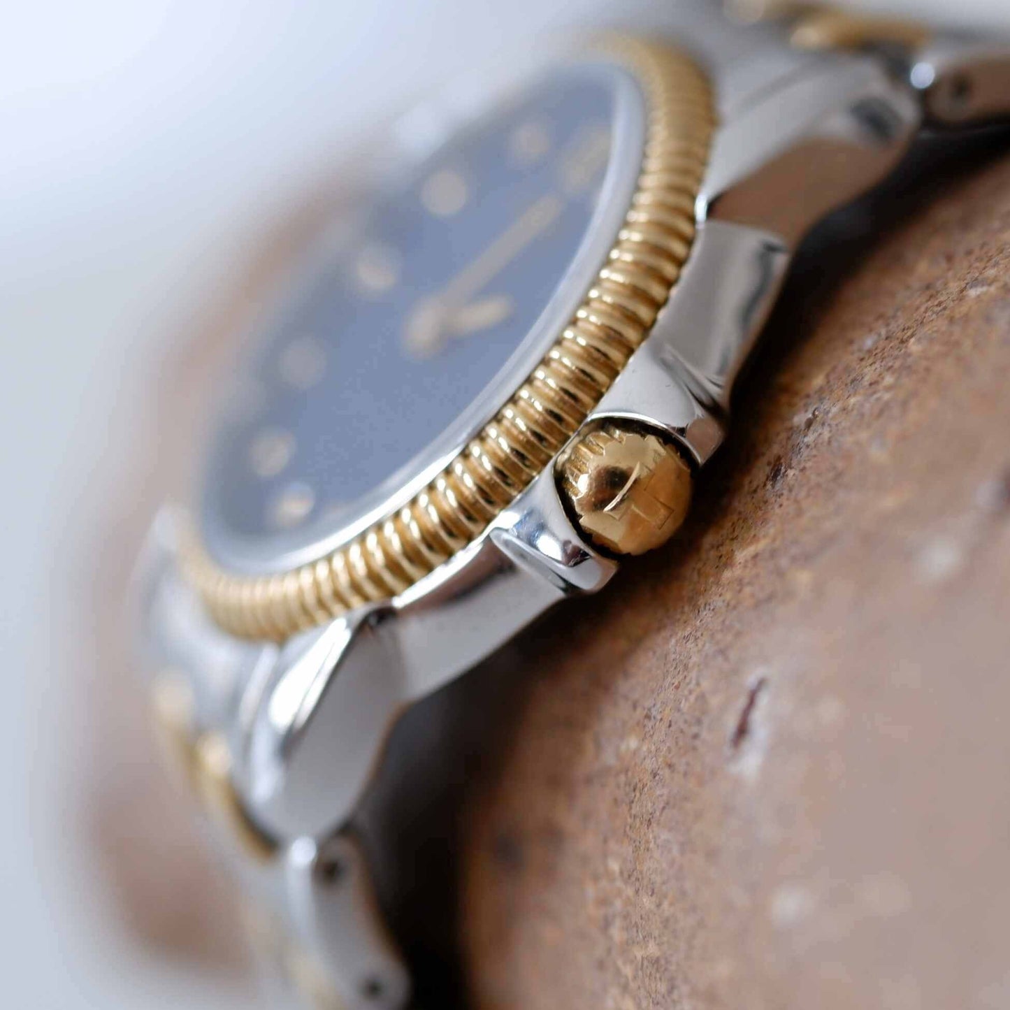 Tissot Vintage Ladies Watch: 2000s Two Tone Iconic with Blue Diamont-Set Dial | Side View Right