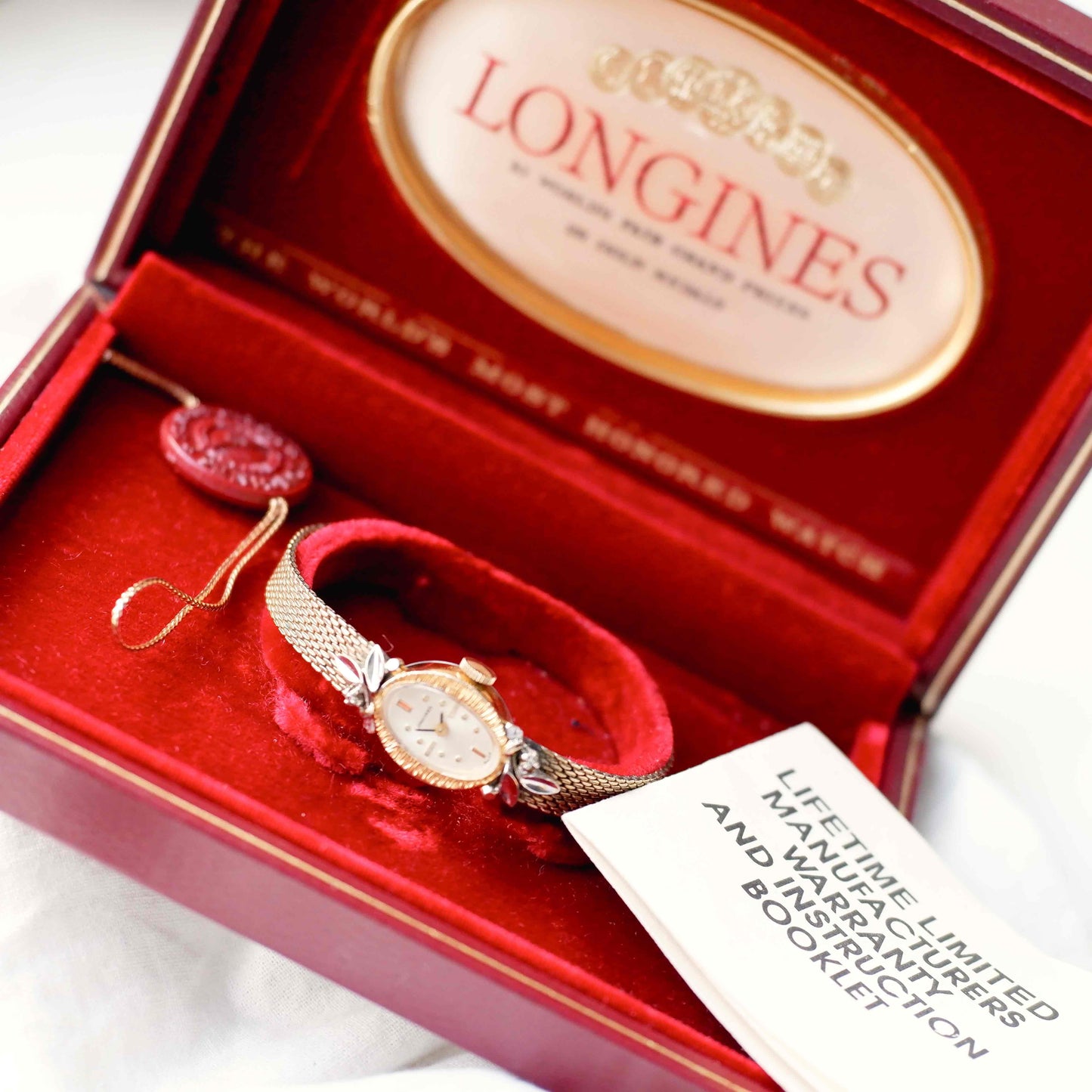Longines Cocktail Diamond Watch : Ladies 50s Mechanical Gold White Sunburst Dial Full Set