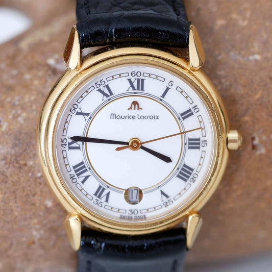 Maurice Lacroix Vintage Ladies Watch: 90s Golden with Classic Roman Numerals | First Front Side
