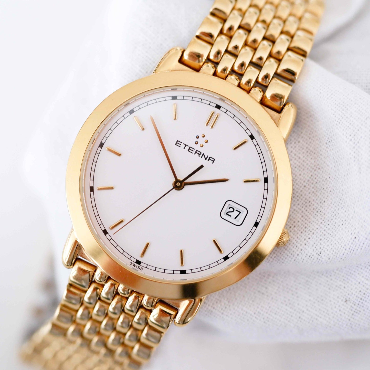 Eterna Vintage Ladies Watch: 90s Golden Iconic with White Dial | Second Front Side