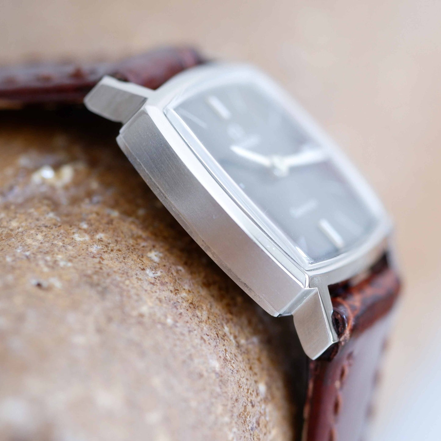 Omega Geneve Vintage Ladies Watch: 60s Elegant Style Mechanical Gray Dial | Side View Left