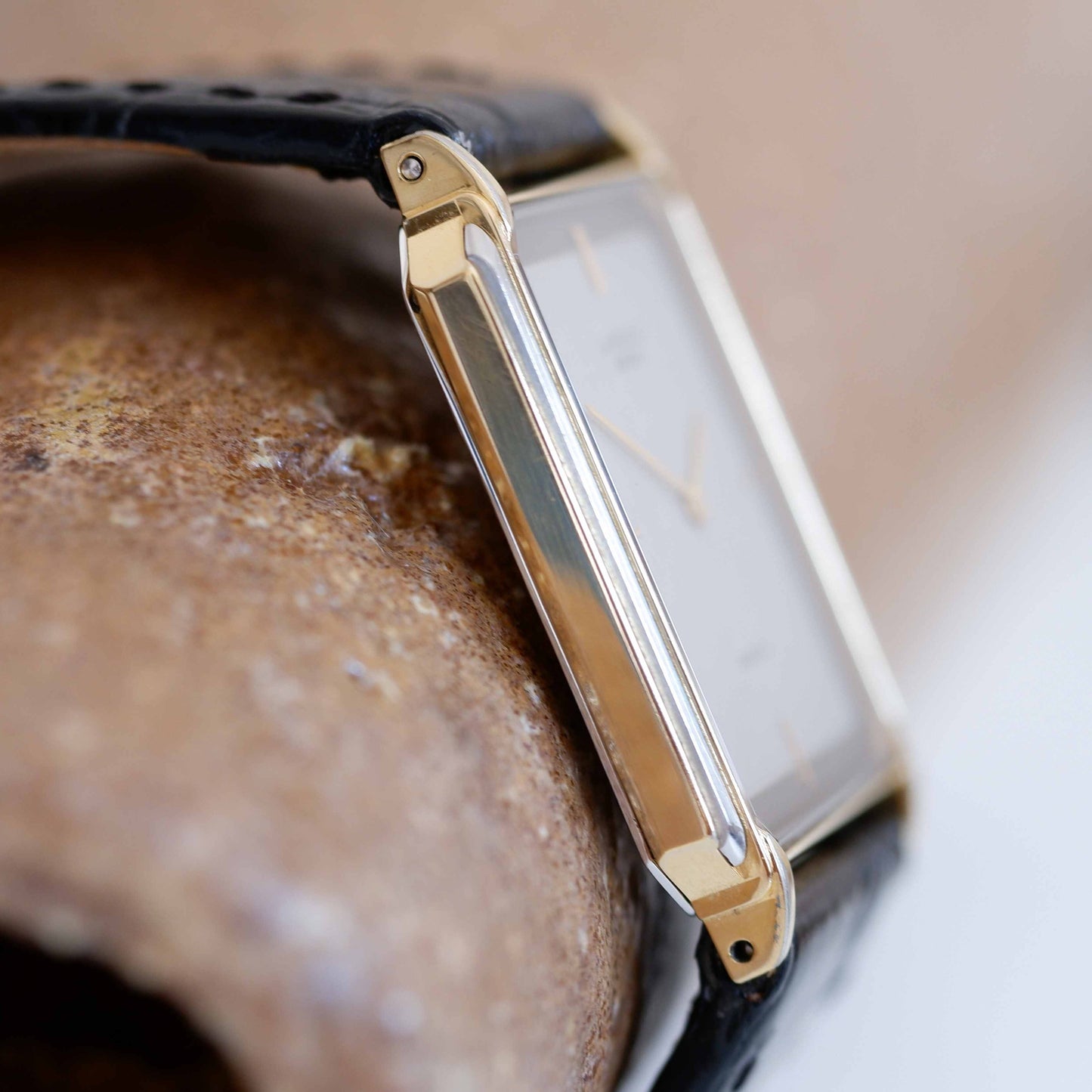 Seiko Lassale Vintage Ladies Watch: 80s Two-Tone Rectangular Style with Gray Dial | Side View Left