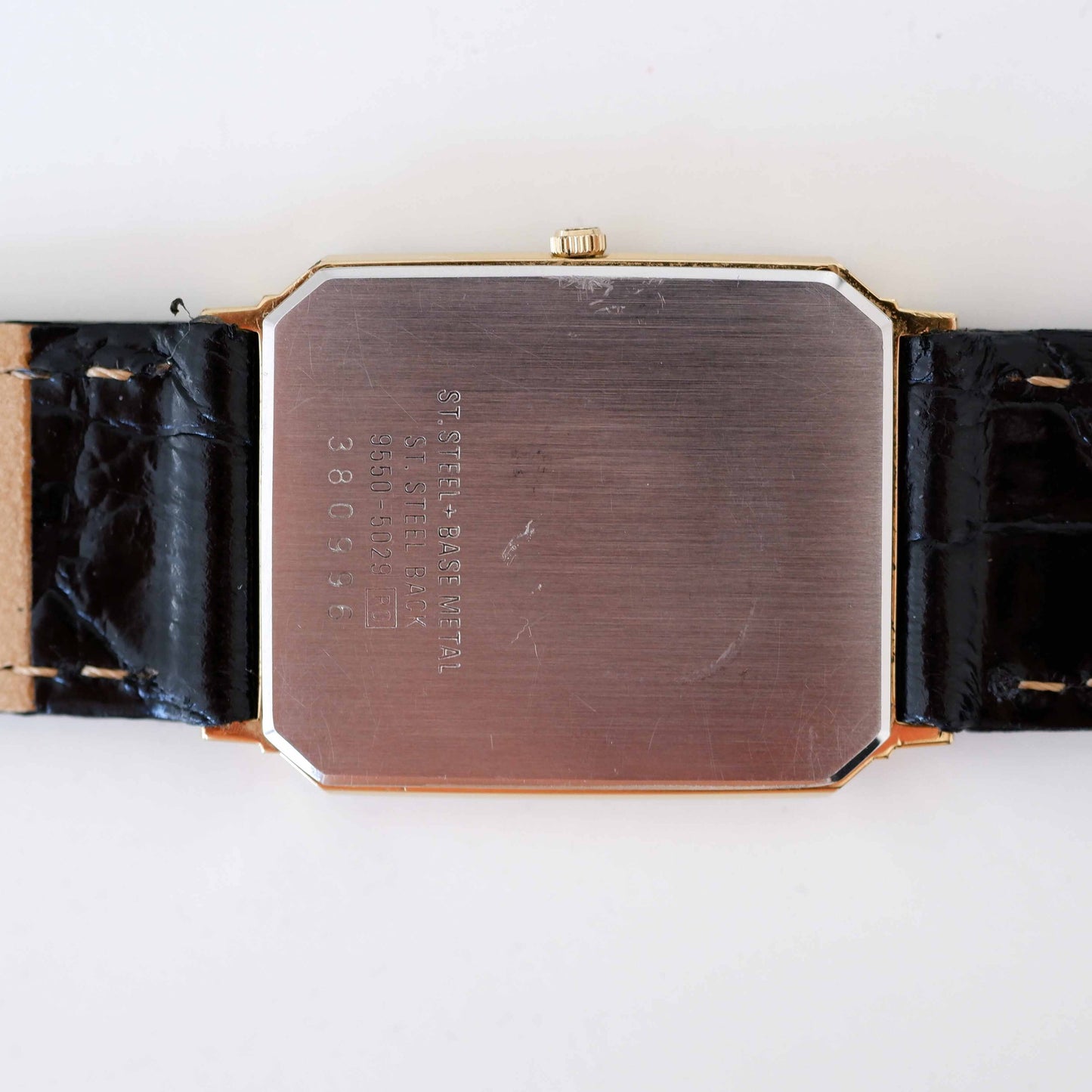 Seiko Lassale Vintage Ladies Watch: 80s Two-Tone Rectangular Style with Gray Dial | Back Side