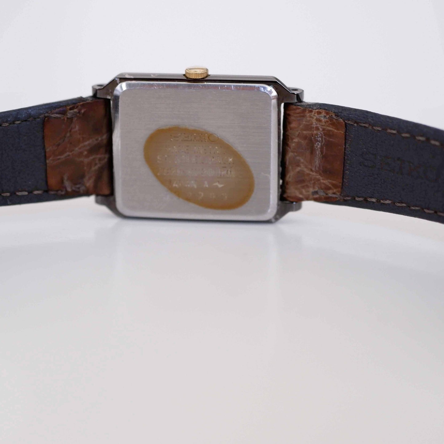 Seiko Vintage Ladies Watch: 80s Gold Two-Tone Elegant Rectangular Style | Back Side