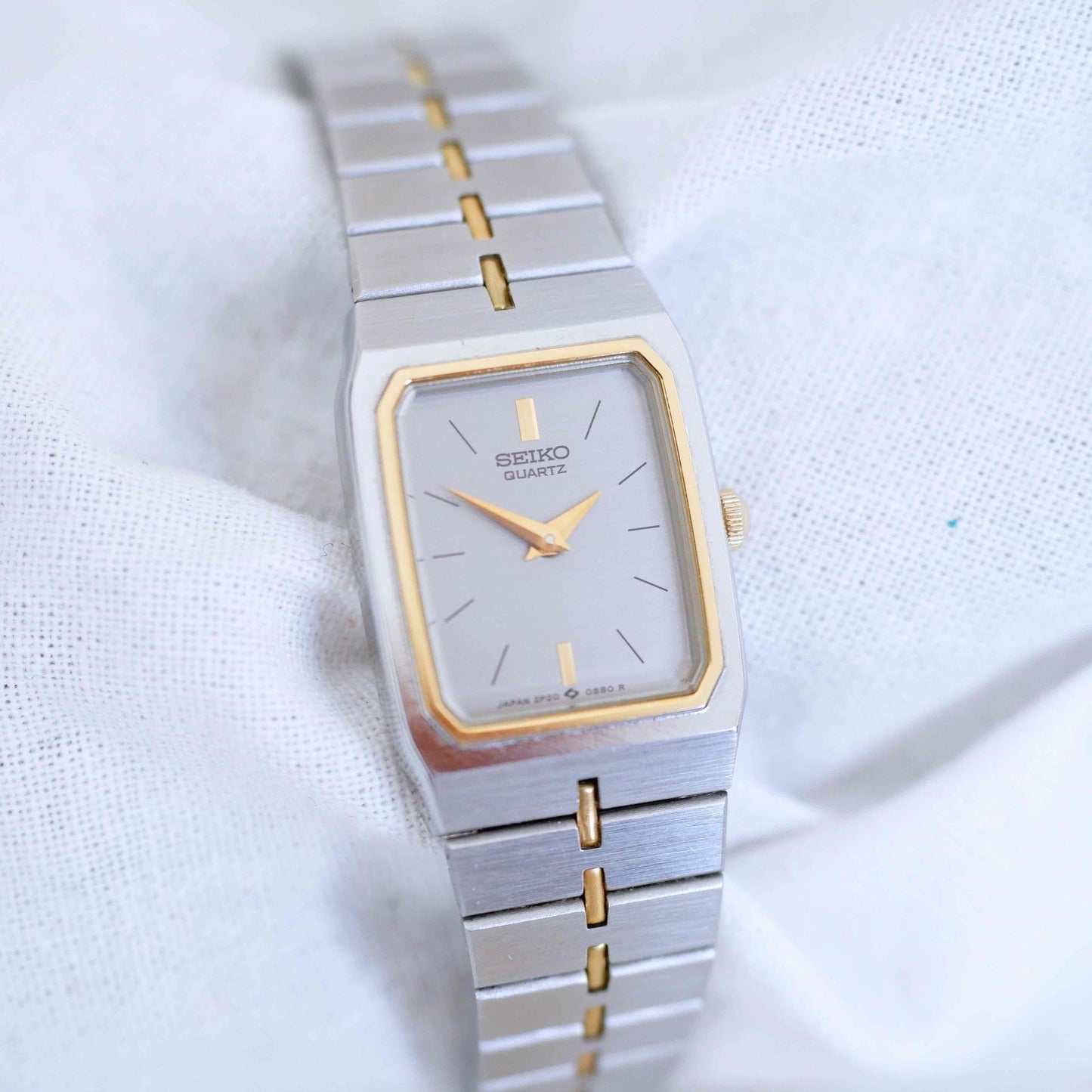 Seiko Dainty Cocktail Watch: Ladies Vintage 80s Two-Tone Gray and Gold Dial NOS