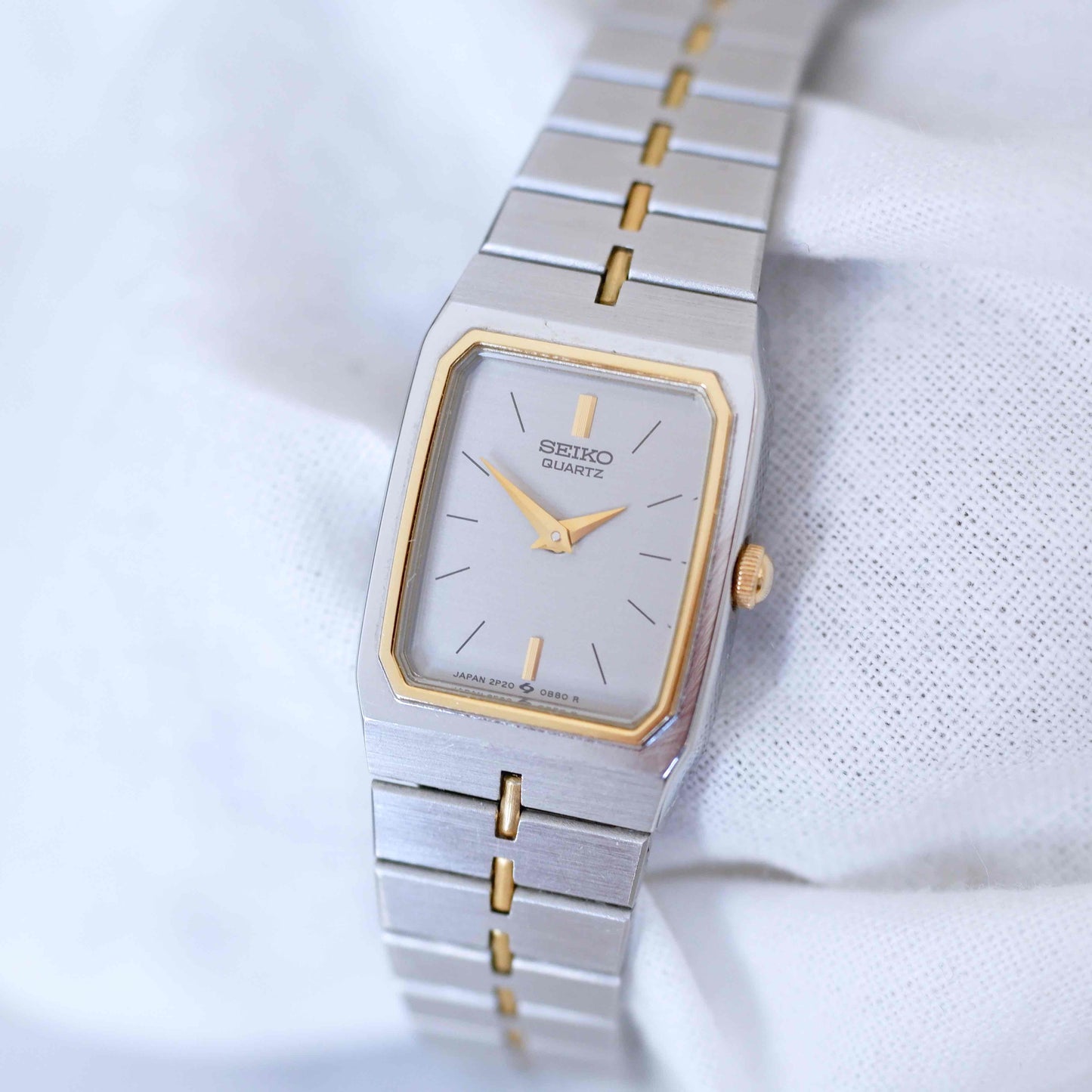 Seiko Dainty Cocktail Watch: Ladies Vintage 80s Two-Tone Gray and Gold Dial NOS