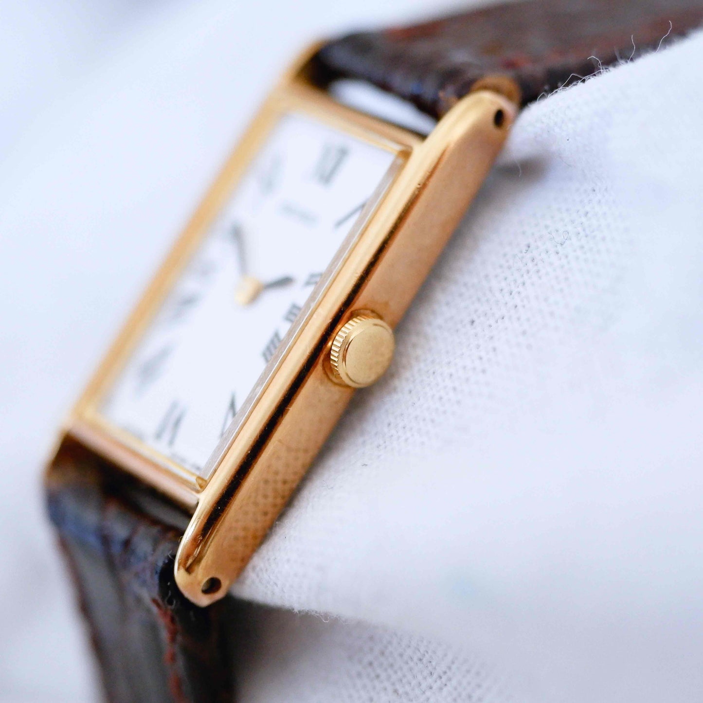 Seiko Vintage Watch: Ladies 80s Gold Rectangular with White Roman Dial