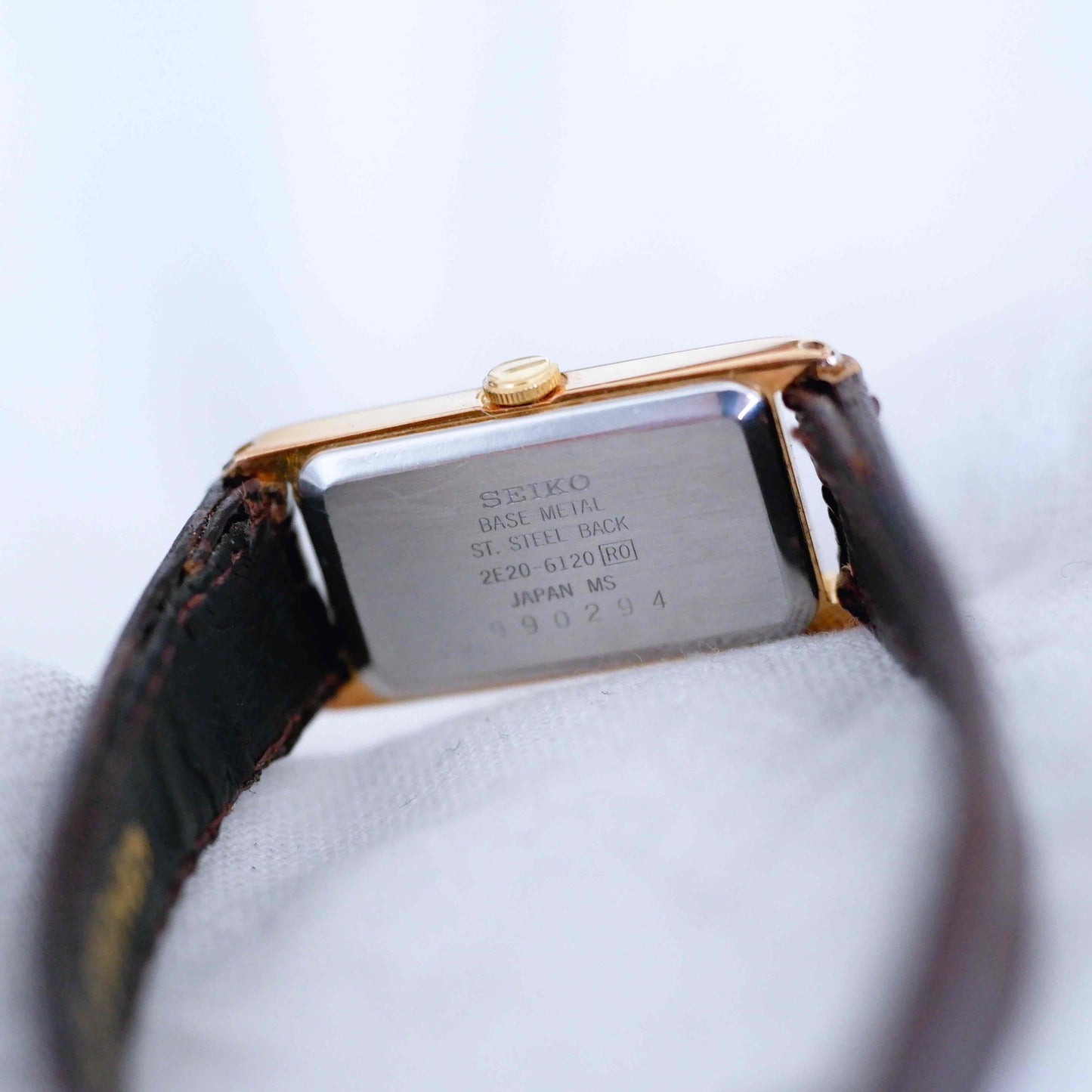 Seiko Vintage Watch: Ladies 80s Gold Rectangular with White Roman Dial