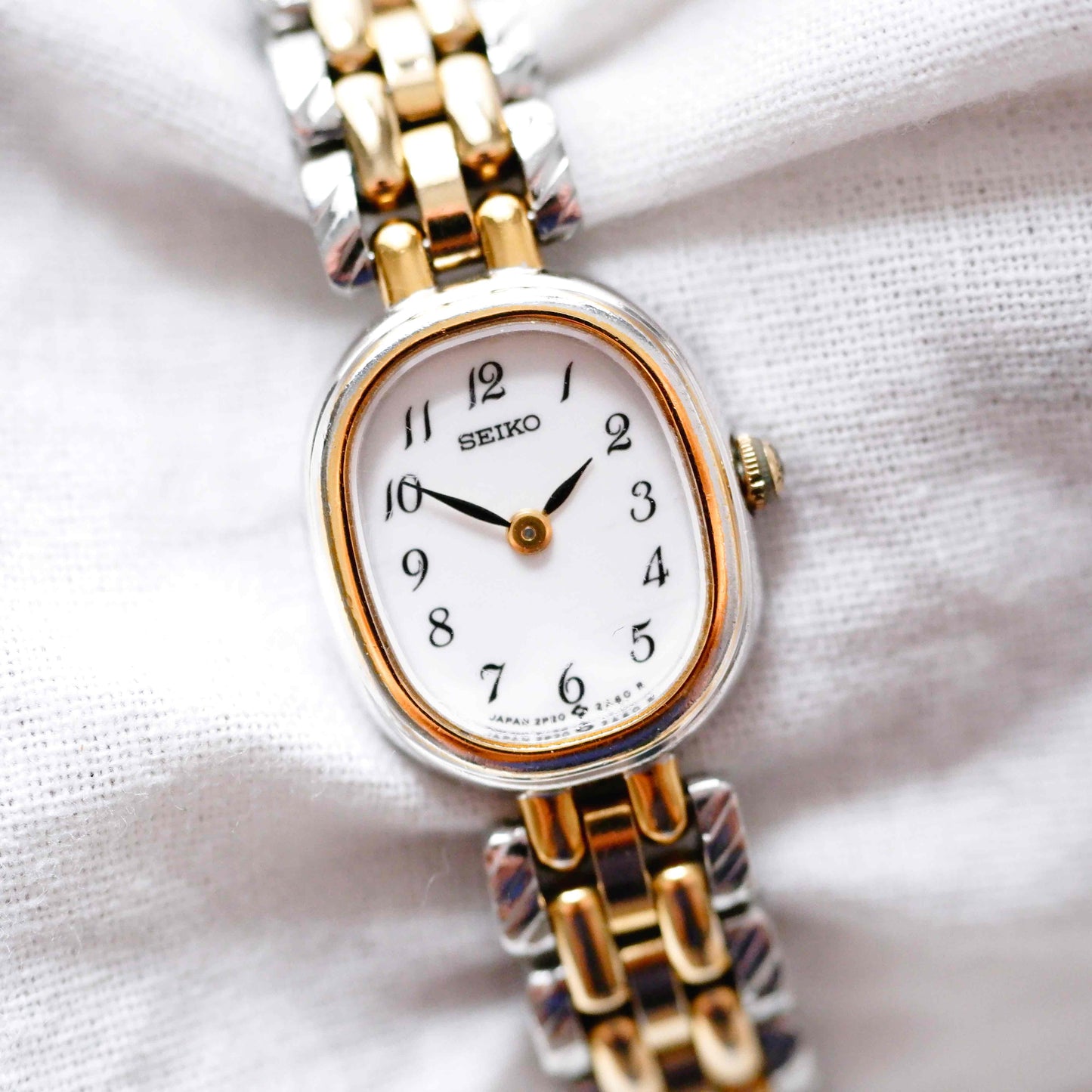 Seiko Dainty Cocktail Watch: Ladies Vintage 90s Two-Tone Gold Classic Dial