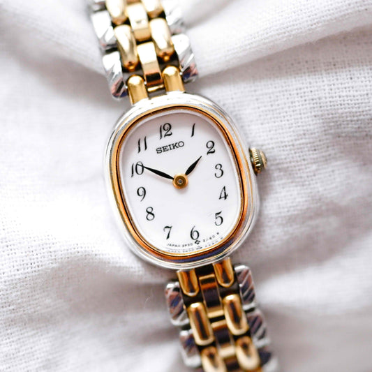 Seiko Dainty Cocktail Watch: Ladies Vintage 90s Two-Tone Gold Classic Dial