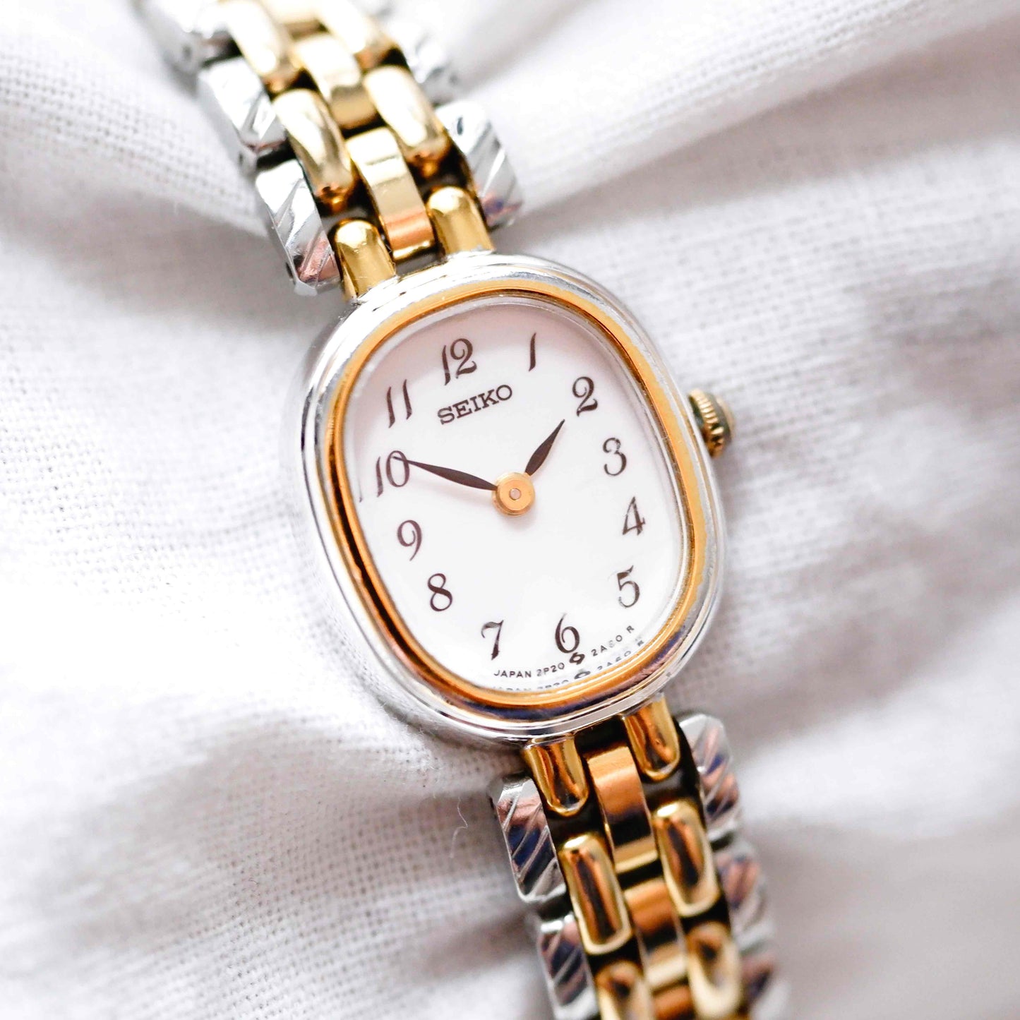 Seiko Dainty Cocktail Watch: Ladies Vintage 90s Two-Tone Gold Classic Dial