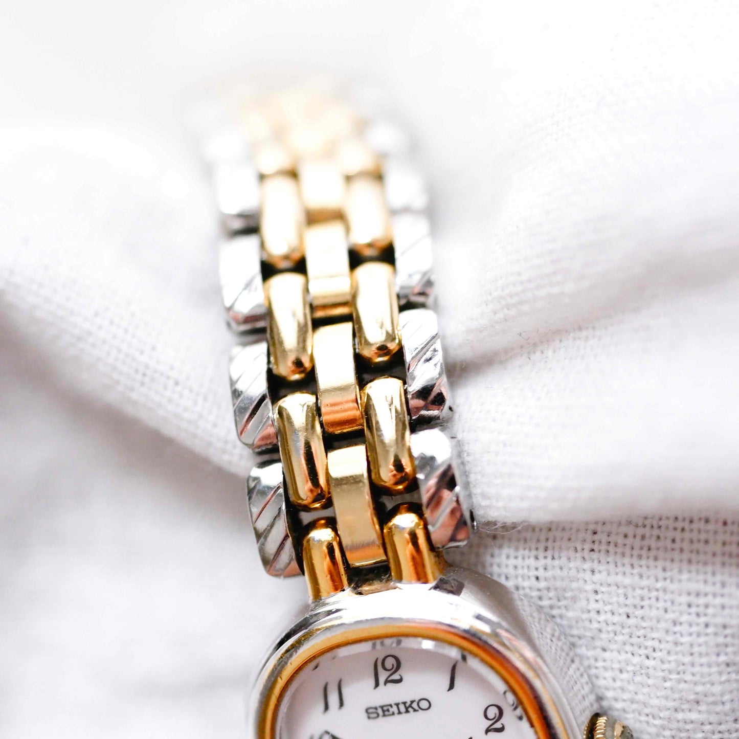Seiko Dainty Cocktail Watch: Ladies Vintage 90s Two-Tone Gold Classic Dial