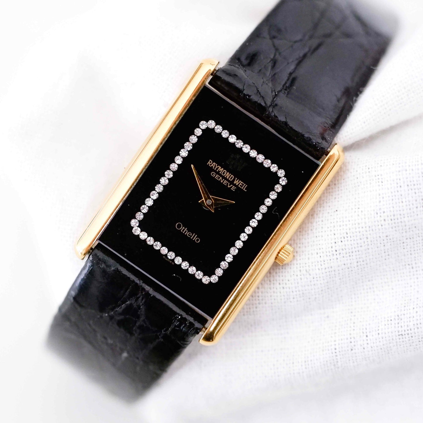Raymond Weil Othello: Vintage Ladies Watch 90s Golden Rectangular Style with Diamond-Set Dial