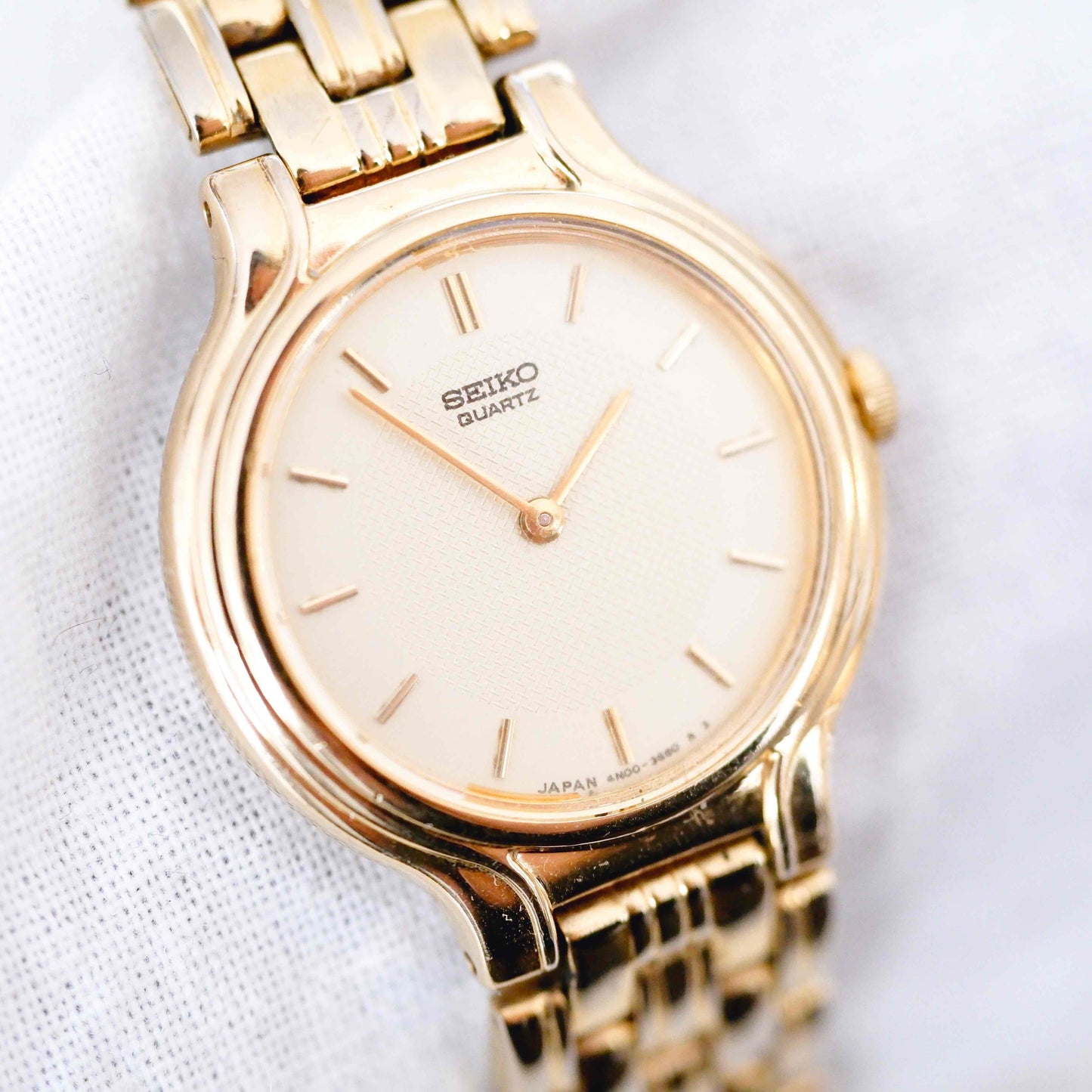 Seiko Cocktail Watch: Ladies Vintage 90s Gold Waffle Dial