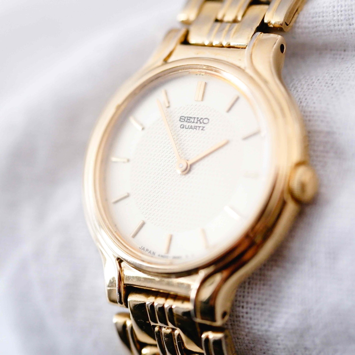 Seiko Cocktail Watch: Ladies Vintage 90s Gold Waffle Dial