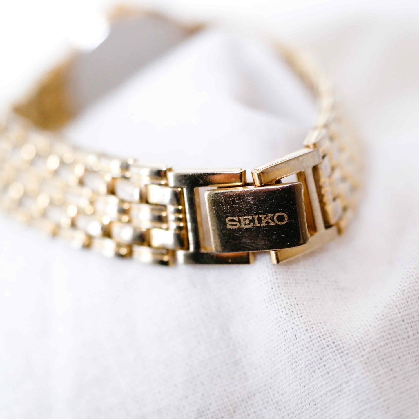 Seiko Cocktail Watch: Ladies Vintage 90s Gold Waffle Dial