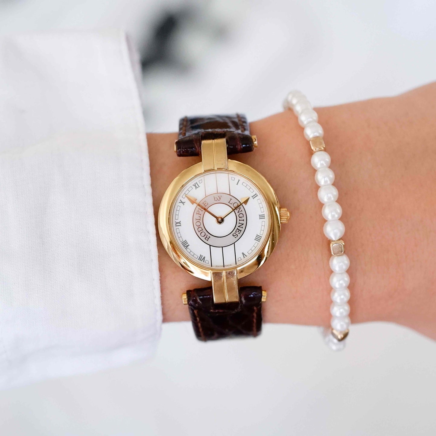 Longines Rodolphe Watch: Vintage Ladies 90s Gold and Roman Numerals