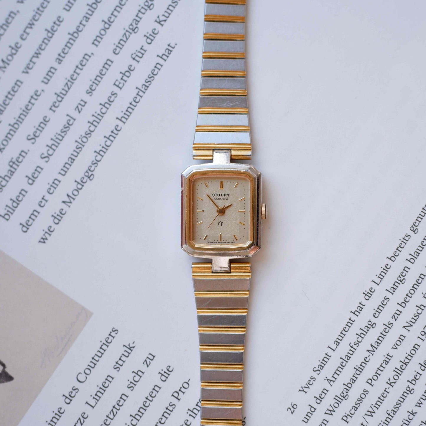 Orient Vintage Watch: 80s Ladies Golden Two Tone Rectangular Style