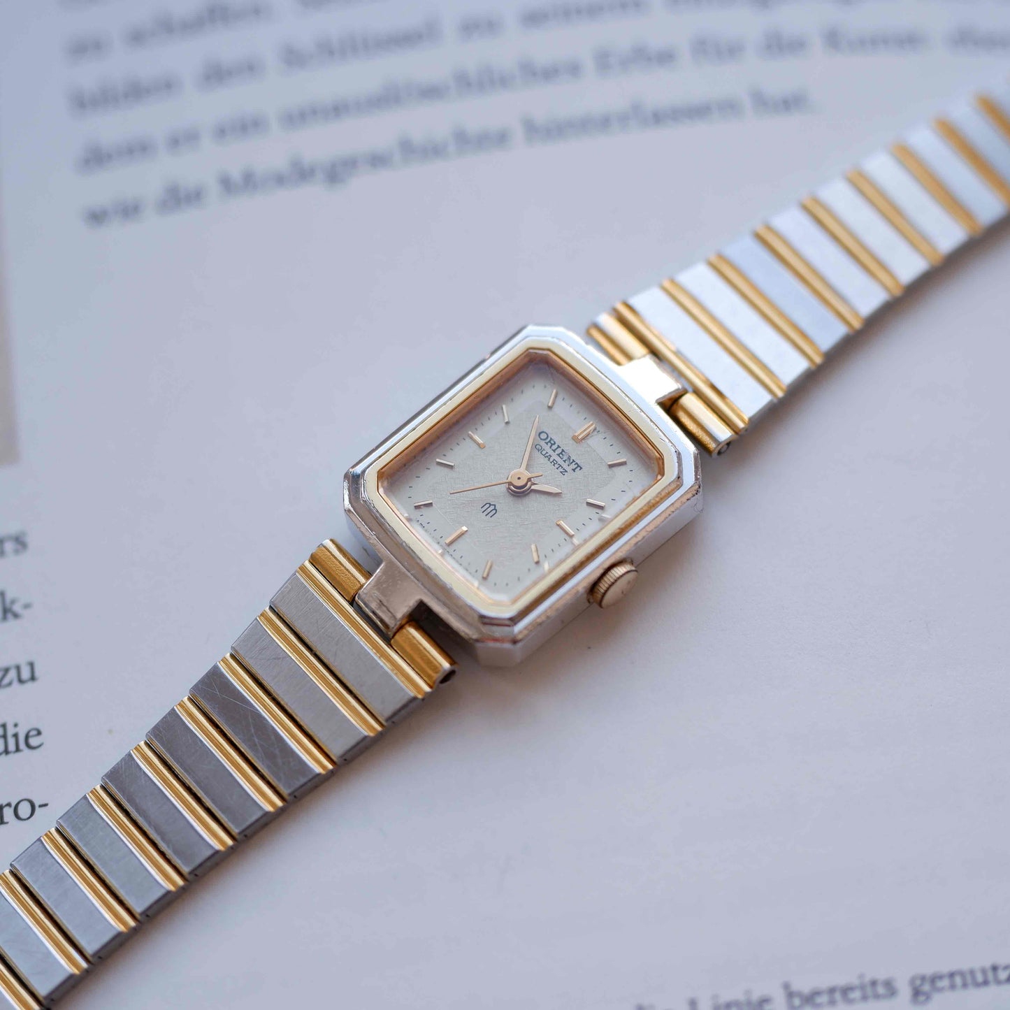 Orient Vintage Watch: 80s Ladies Golden Two Tone Rectangular Style