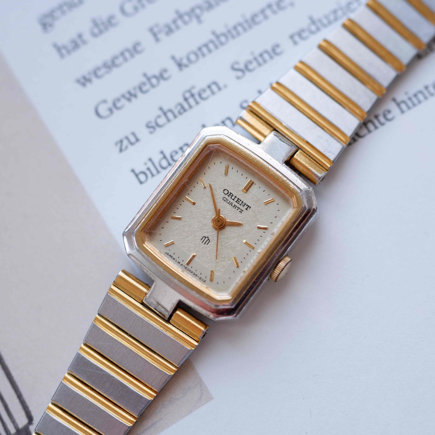 Orient Vintage Watch: 80s Ladies Golden Two Tone Rectangular Style