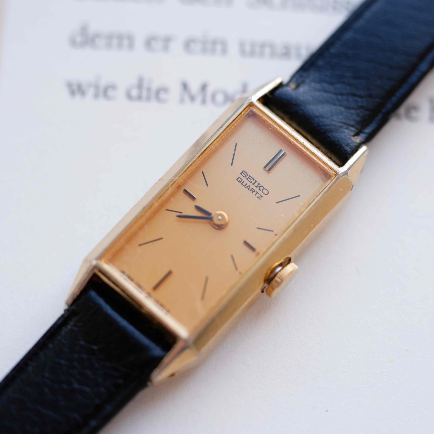 Seiko Vintage Watch: Ladies 80s Gold Rectangular with Champagne Dial