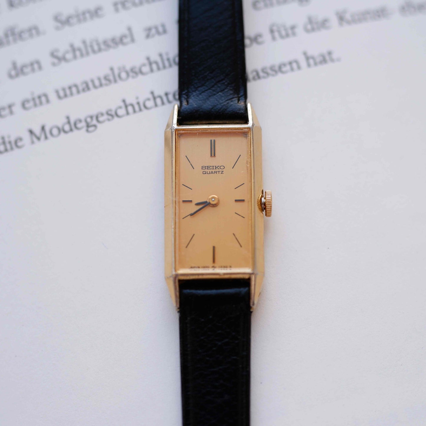 Seiko Vintage Watch: Ladies 80s Gold Rectangular with Champagne Dial