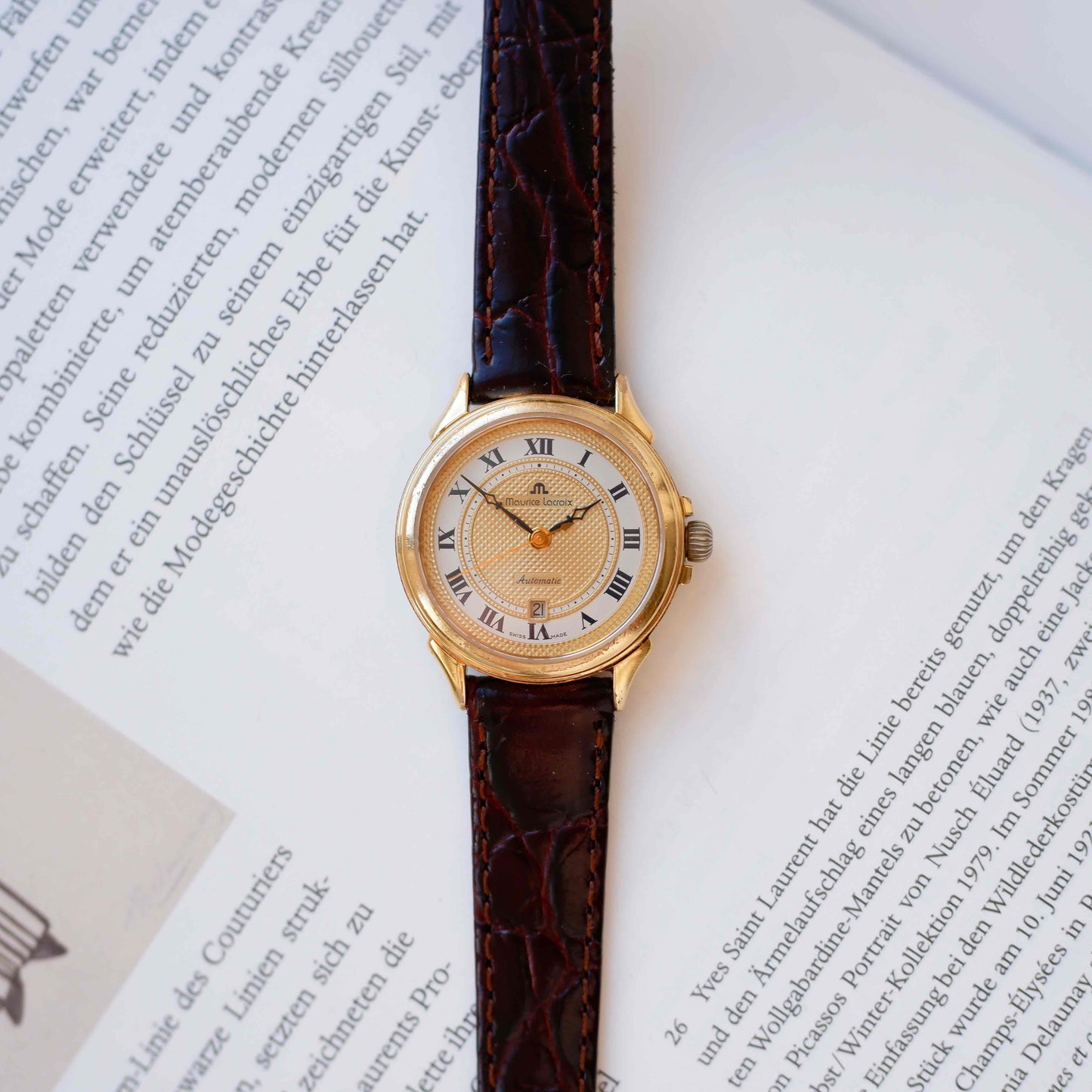 Maurice Lacroix Watch: Vintage Automatic Ladies 90s Gold Guilloche Dial