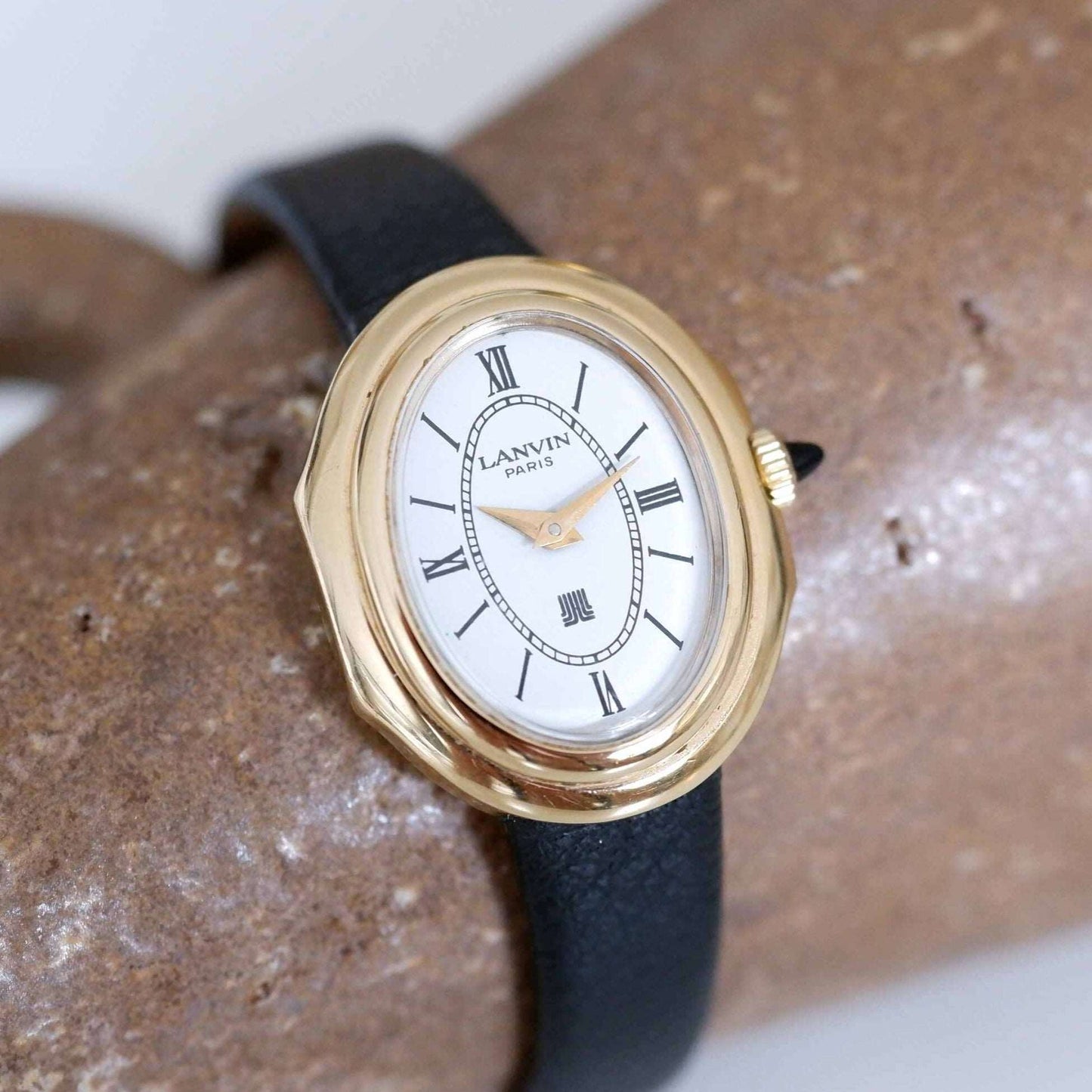 Lanvin Vintage Ladies Watch: 90s Golden, Roman Numerals, White Dial | Second Slight Left Side