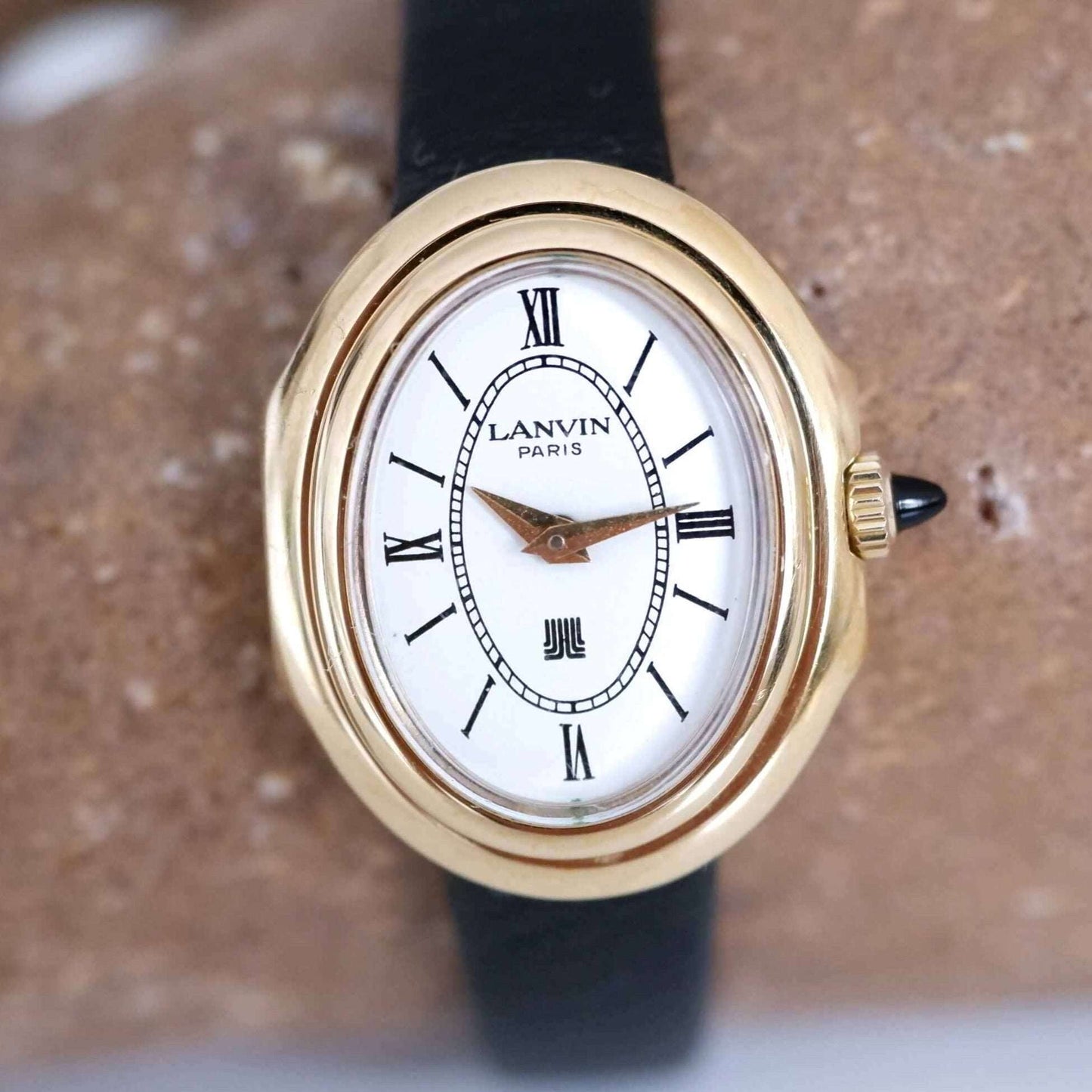 Lanvin Vintage Ladies Watch: 90s Golden, Roman Numerals, White Dial | First Front Side
