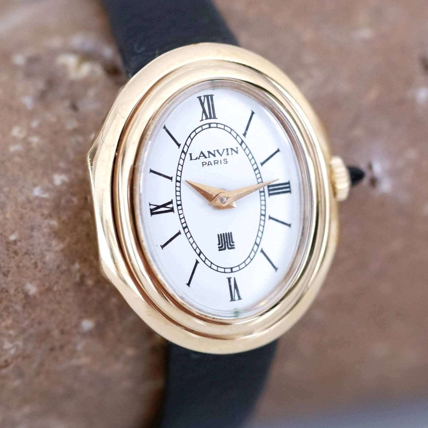 Lanvin Vintage Ladies Watch: 90s Golden, Roman Numerals, White Dial | First Slight LEft Side