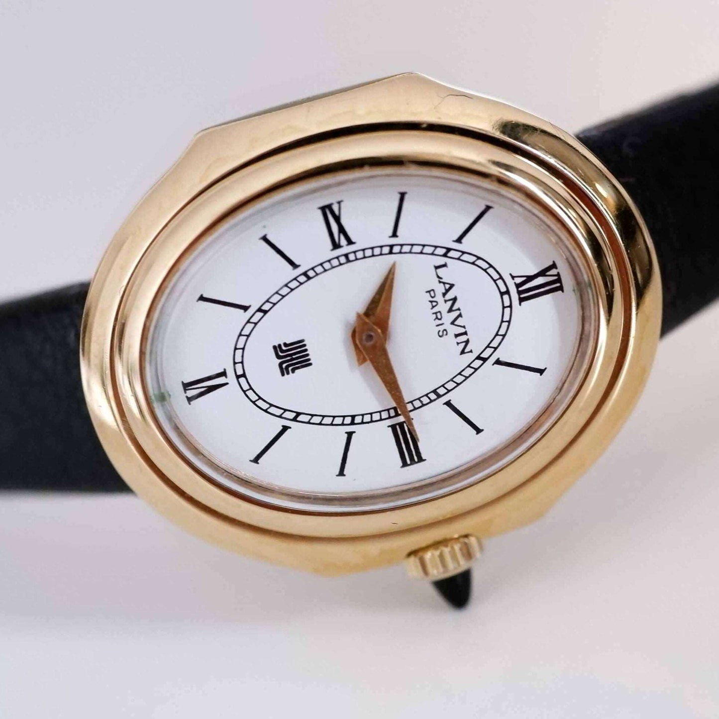 Lanvin Vintage Ladies Watch: 90s Golden, Roman Numerals, White Dial | Second Front Side