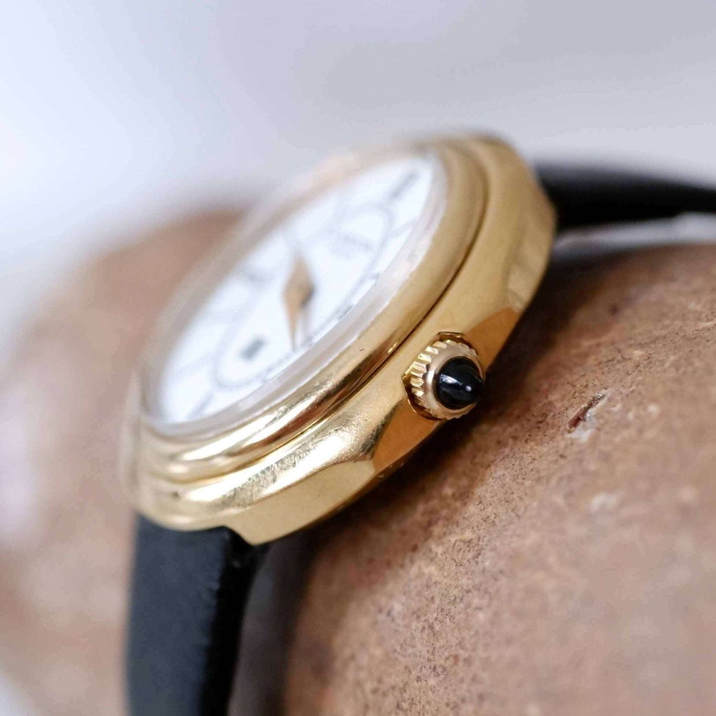 Lanvin Vintage Ladies Watch: 90s Golden, Roman Numerals, White Dial | Side View Right