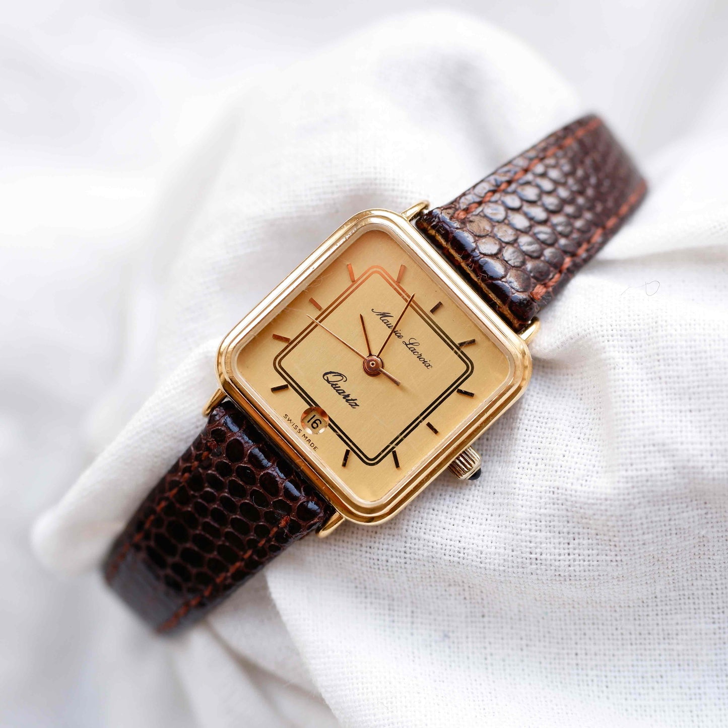 Maurice Lacroix Tank: Vintage Ladies Watch 80s Golden Champagne Dial